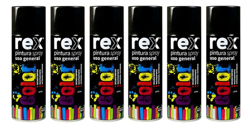 Pack 6 Spray Negro Brillante Secado Rápido Rex 400ml