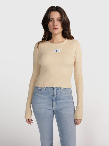 Suéter Beige Con Monograma Calvin Klein Para Mujer