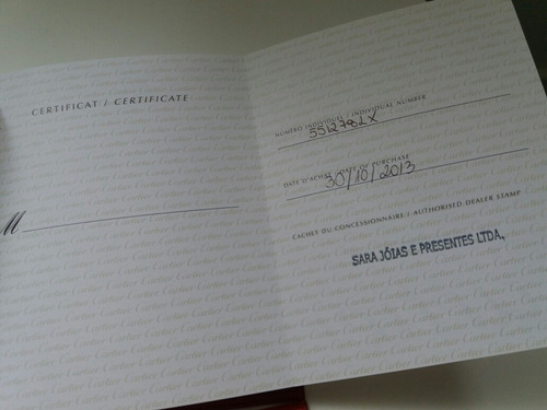 Certificado Livro Manual Relogio Cartier Original Sara Joias