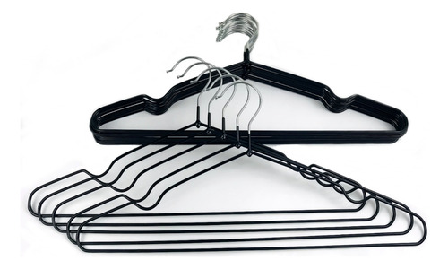 Kit 20 Cabides De Aço Acabamento Emborrachado Antideslizante Cor Preto
