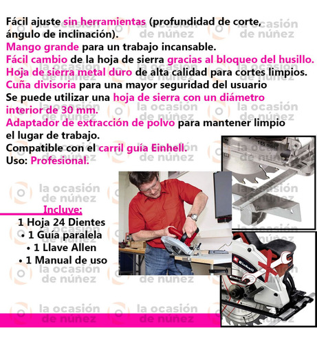 Imagen 3 de 7 de Sierra Circular De Mano Einhell Electrica Tc-cs 1400 5500 Rp