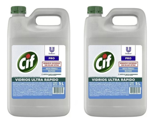 2 Unidades Limpiador Cif Vidrios Ultra Rapido  X 5 Lts