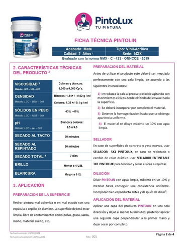 Pintura Pintolux Pintolin Galón 4 Litros Vinil Acrílica
