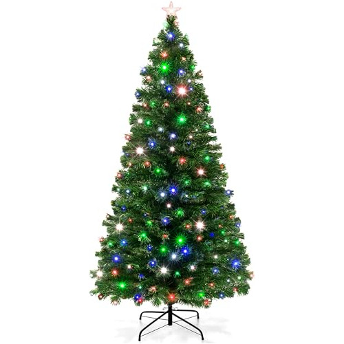 Árbol De Navidad De Pino Artificial De Fibra Óptica Preilumi