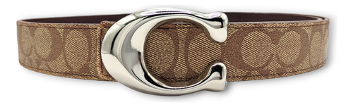 Cinturon Coach Doble Vista Reversible Clasico Unisex Color Beige Diseño De La Tela Sculpted C Plata No Reversible Talla G (125cm)