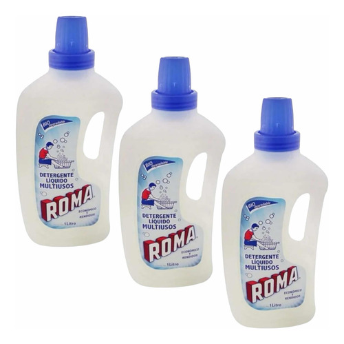 Pack 3x Detergente Líquido Biodegradable Roma Multiusos 1 L