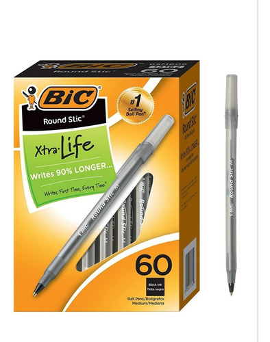 Bolígrafos Bic Stic Xtra Life Ballpoint 60 Unds. Color Negro