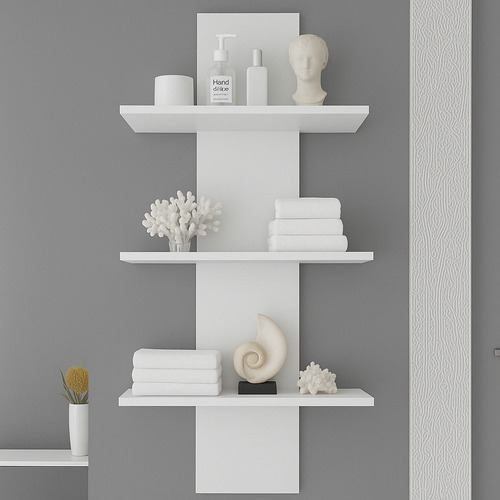 Repisa Decorativa De Baño Moderna Con Estantes Color Nogal Blanco