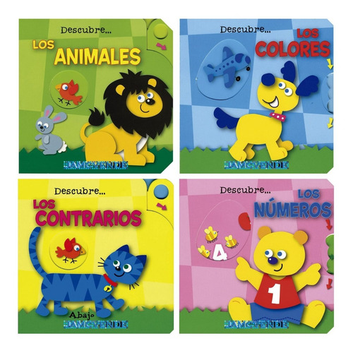 4 Libros Cartón Animales Números Contrarios Colores 4 Años