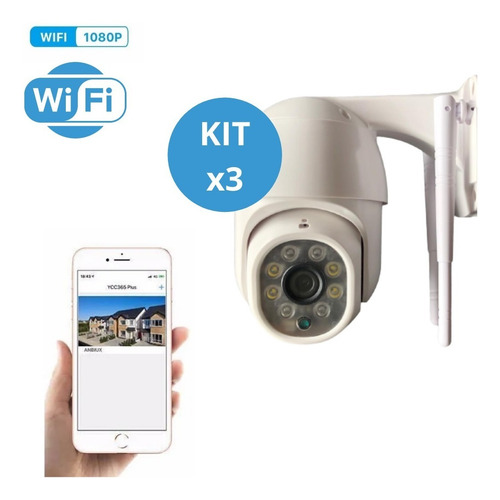 Imagen 2 de 10 de Kit 3 Camaras Seguridad Ip Exterior Wifi Domo Inalambrica