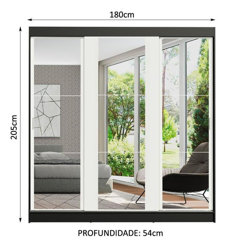 Armario doble con espejo corredizo Madesa Reno de 3 puertas, color Pb, negro y blanco