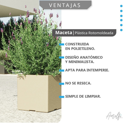 Maceta Plástica Rotomoldeada Modelo Cubo N 30 Moderna Amalfi