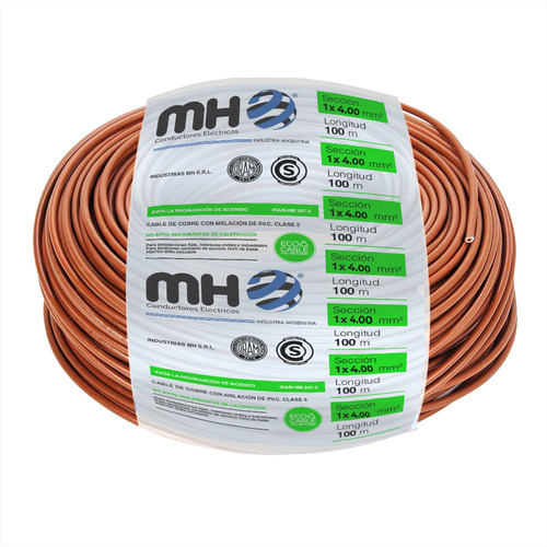 Cable Unipolar 4 Mm2 Mh - Rollo X 100mts Normalizado Cubierta Marrón