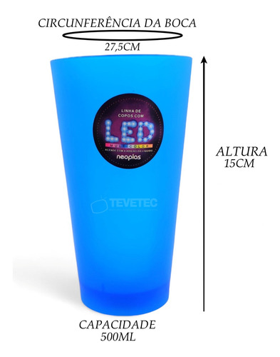 Kit 2 Copos Led 500ml Festas Luz Colorida Rgb