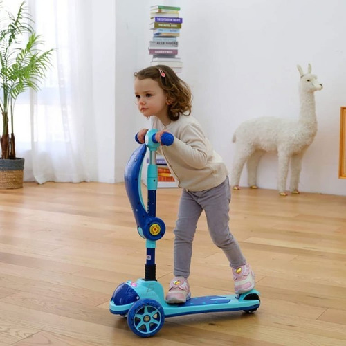 Patín Con Silla 3 Ruedas Montable Con Luces Y Sonidos Niños Color Azul