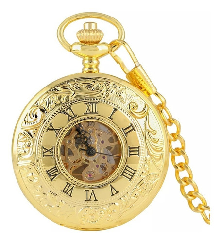 Reloj De Bolsillo Analogico A Cuerda Dorado Doble Tapa 3175