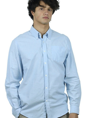 Camisa De Trabajo Oxford Hombre Celeste Blanco - Textilshop