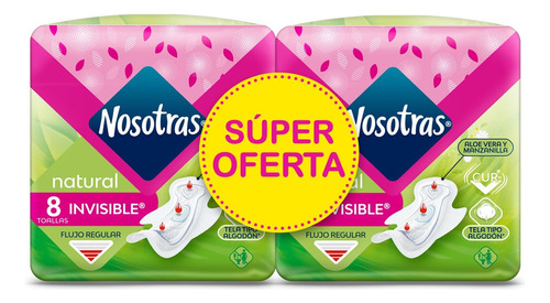 Oferta Toallas Higienicas Nosotras Natural Invisible Tela 2 