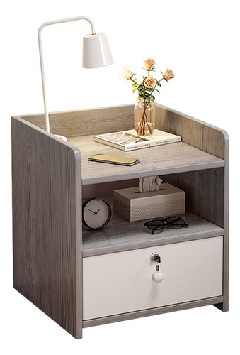 Buró Mesa De Noche Para Recamara Estilo Vintage Simple Acabado Mate Color Gris/blanco