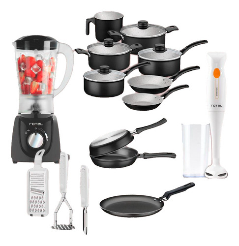 Kit Cocina Juego Batería De Cocina + Mixer, Licuadora + Accs