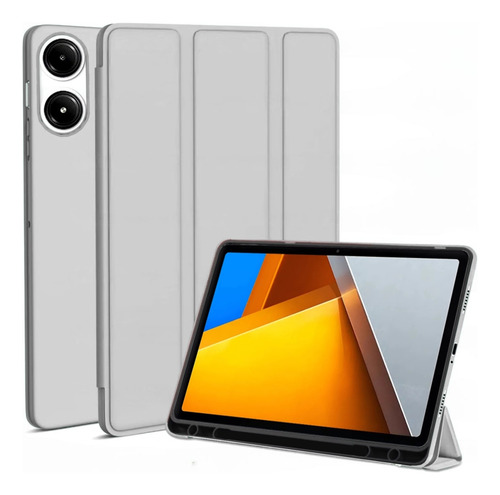 Capa Silicone Suporte Caneta Para Xiaomi Poco Pad 12.1 2024 Cor Cinza
