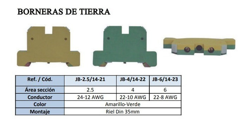 Borneras De Tierra Jb-6 22-8awg X 1 Pieza Detal Y Mayor Ofer