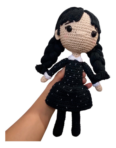 Merlina Addams (wednesday) Muñeca Amigurumi Crochet 28 Cm