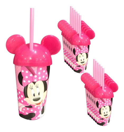 Vaso Pitillo Minnie Orejas Sorpresa X12u Alta Calidad Cumple