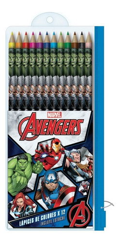 Imagen 1 de 1 de Set 12 Lápices De Colores + Estuch Avengers Marvel Original