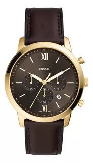 Relógio masculino Fossil Neutra Chrono, pulseira de couro analógica, marrom escuro