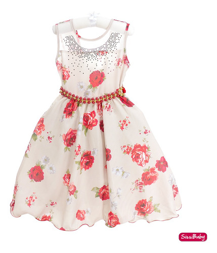 Vestido Festa Infantil Floral Vermelho Princesa Jardim 4