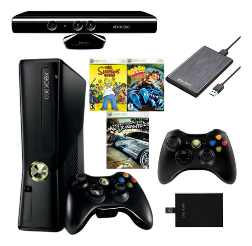 Xbox 360 1tb Com 2 Hd De 500gb 2 Controles Originais Kinect Preto (Recondicionado)