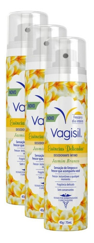 Kit 3 Desodorantes Íntimos Vagisil Jasmim Branco 45g/75ml