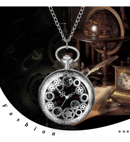 Reloj De Bolsillo Jewelrywe Plateado Con Engranajes 78 Cm