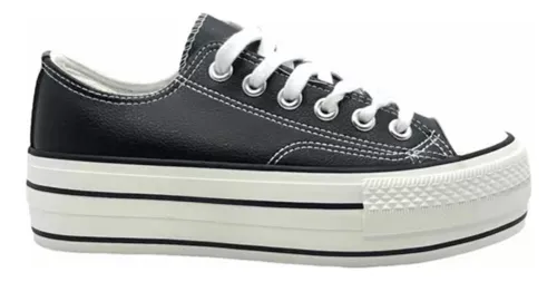 Zapatillas De Mujer Plataforma Ecocuero Negra