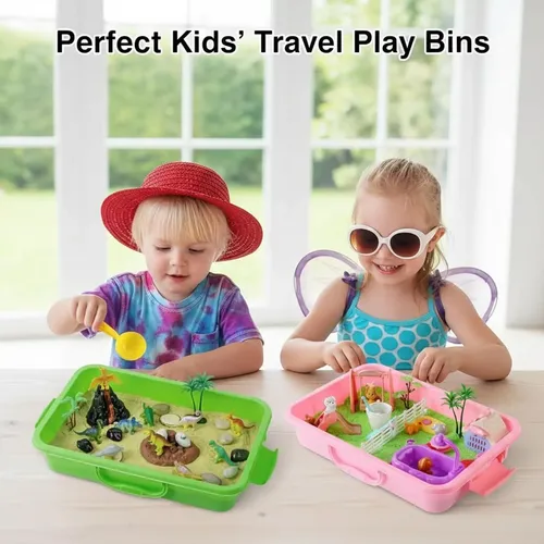 Sgqtqybk Bandeja de Juego sensorial, Paquete de 2 bandejas Arena portátiles con Tapa y asa Transporte, contenedor plástico apilable, para Actividades