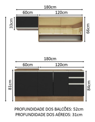 Cozinha Completa Madesa Glamy 180008 C Arm Balcão S Tampo Rp Cor Rustic/Preto