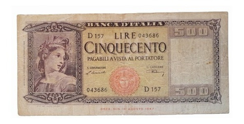 Billete Antiguo 500 Lire De 1947  Pick - 80