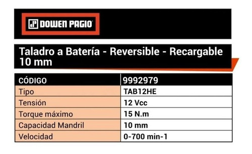 Imagen 7 de 9 de Taladro A Batería Recargable Dowen Pagio 10 Mm 9992979