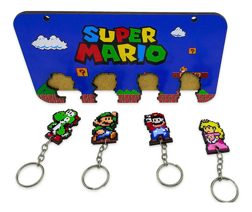 Imagem 3 de 4 de Porta Chaves Super Mario Bross Com 4 Chaveiros