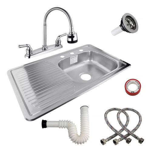 Kit Tarja Para Cocina Escurridor Izquierdo 80x50 Sobreponer Color Plateado