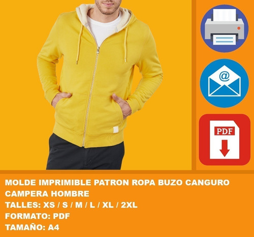 Molde Imprimible Patron Ropa Buzo Canguro Campera Hombre 2x1