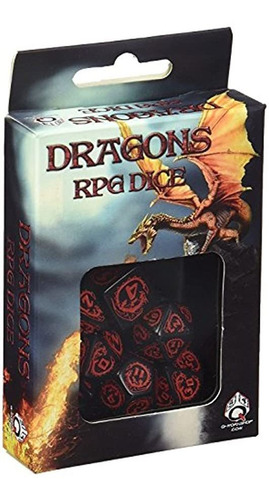 Set De Dados Ornamentados Rpg Negro Rojo Dragon  Piezas...