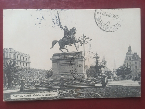 Buenos Aires Postal 1917 Estatua Belgrano A Uruguay Colonia 