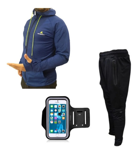 Campera Deportiva Lycra Hombre + Pantalón Chupín + Brazalete