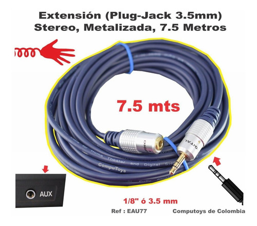 Zeau77 Cable Extensor Stereo Plug-jack M-h 7.5 Mt Computoys