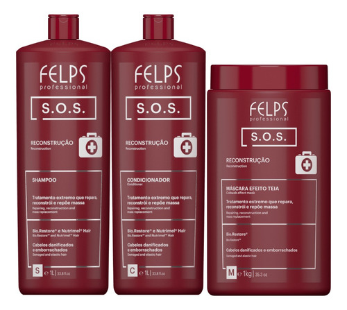 Felps Kit Sos Tratamento Extremo 2x1l + Máscara 1kg + Brinde