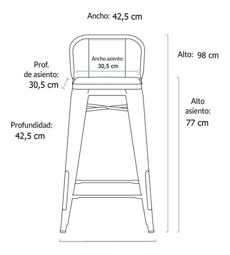 Piso Taburete Metal Tolix C/respaldo Asiento Madera Verde