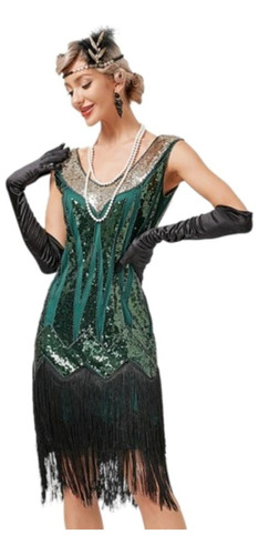 Vintage Gatsby Cocktail Ball Vestido Con Flecos Lentejuelas