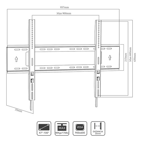 Soporte Tv Lennon Ln-fm47100 Vesa Max 900x600 -80kg 47-100´´ Color Negro